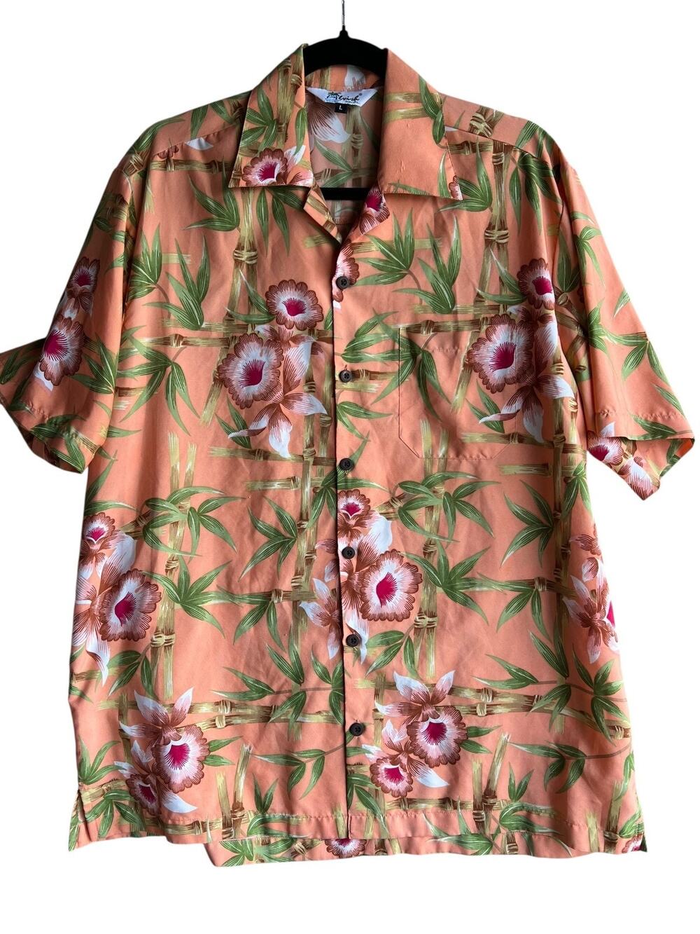 Alvish Men's Hawaiian Tiki Oasis Island Shirt Floral Peach Size Large